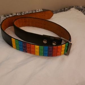 Leather belt with rainbow studs